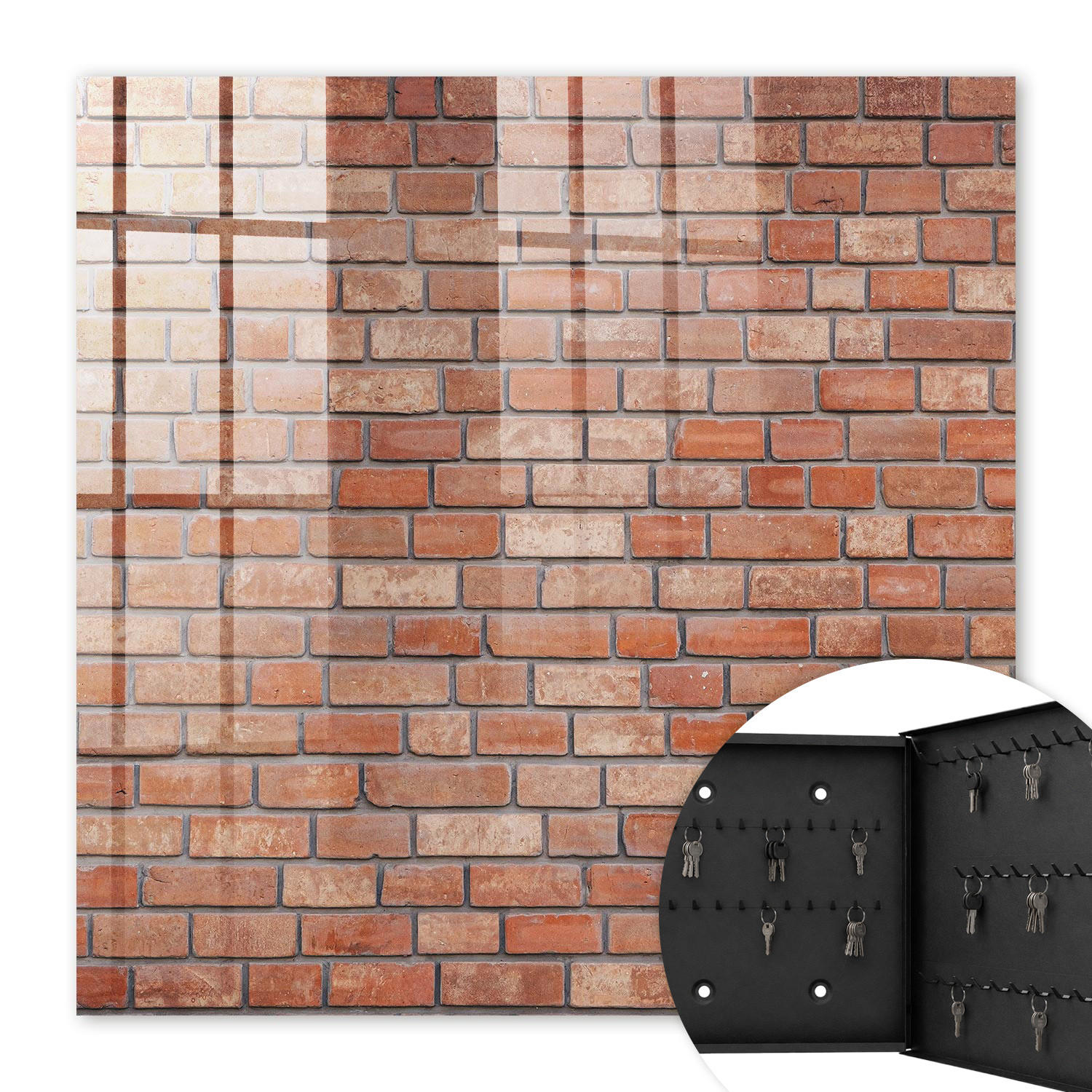 SCHLÜSSELBOX Schwarz 30x30 cm- Türöffnung nach rechts - Ziegelmauer - Braun, Metall (30/30/5cm) - TULUP
