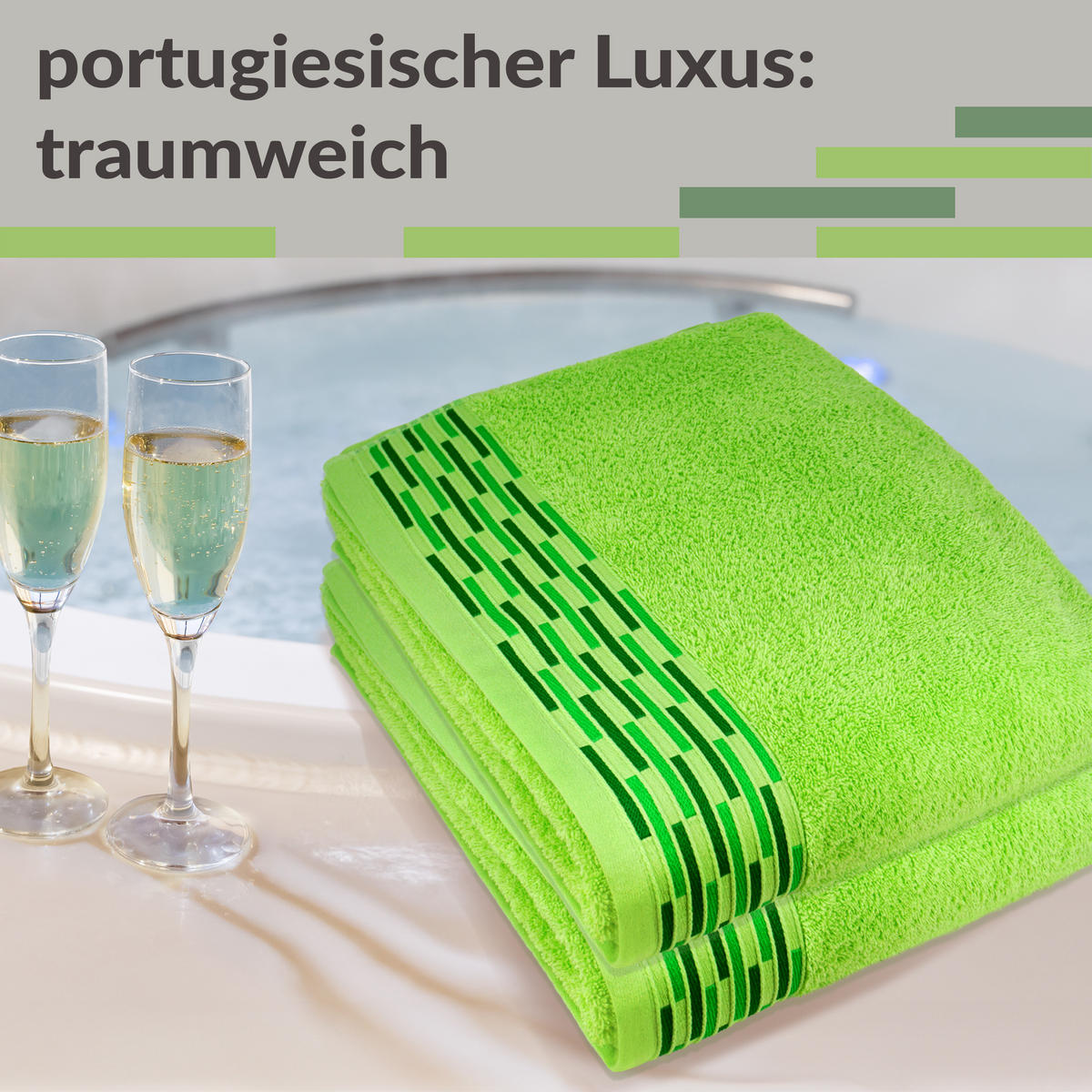 DUSCHTUCH Lugano Apfelgrün 2er 70x140 cm - Hellgrün, Textil (70/140cm) - Lashuma
