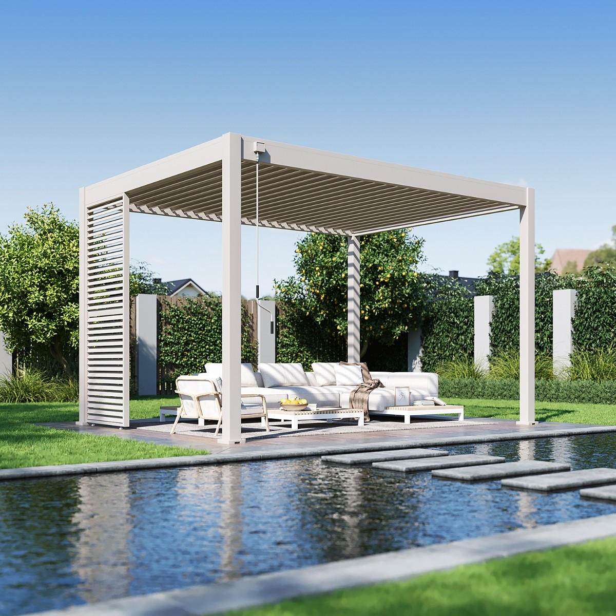 LAMELLENWAND für Pergola horizontal 113 cm drehbare Lamellen aus Aluminium Ivory Sand - Beige, Metall (113/235/6cm) - WEIDE