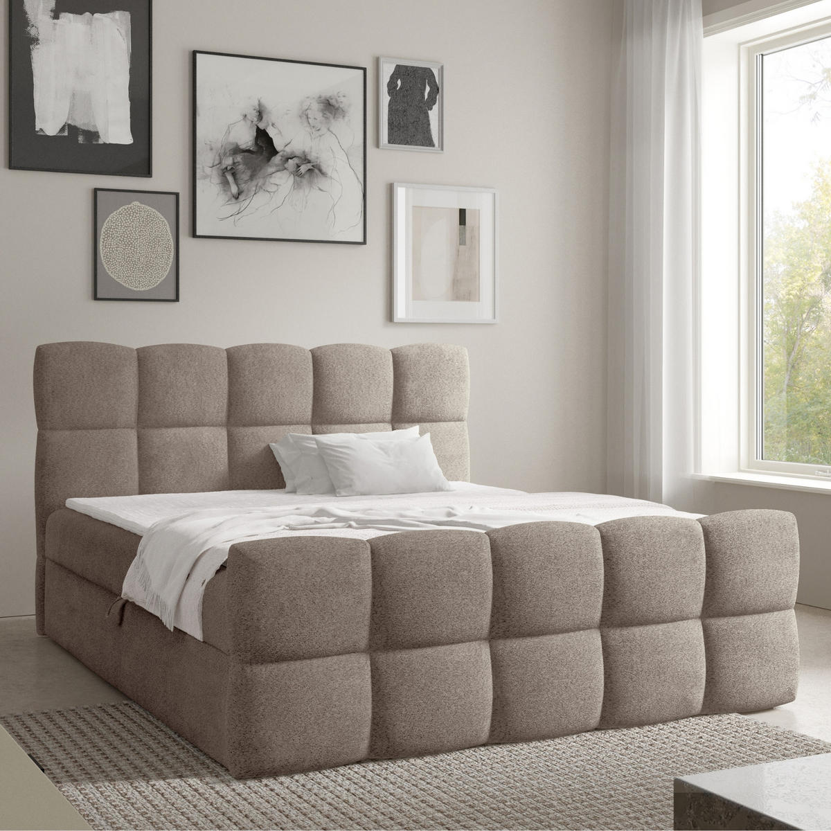 BOXSPRINGBETT mit zwei Stauräumen 120x200 cm in Beige - Beige, Textil (120/200cm) - Home Collective