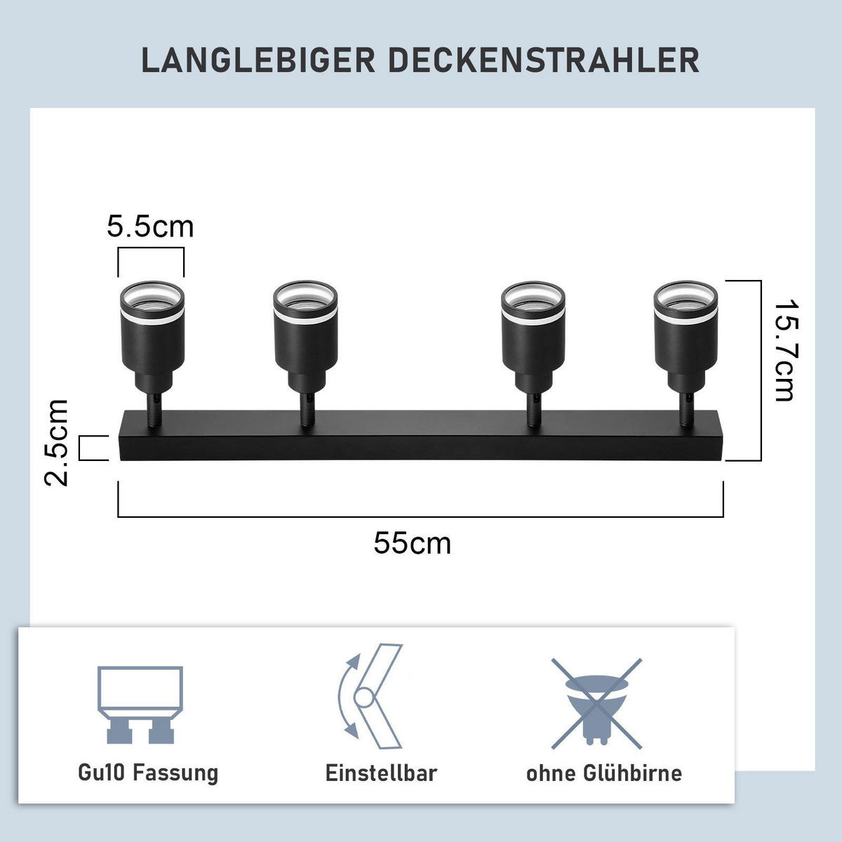 STRAHLER Elegant 4-flammig 55/5/15.7 cm - Schwarz, Metall (55/5/15.7cm) - ZMH