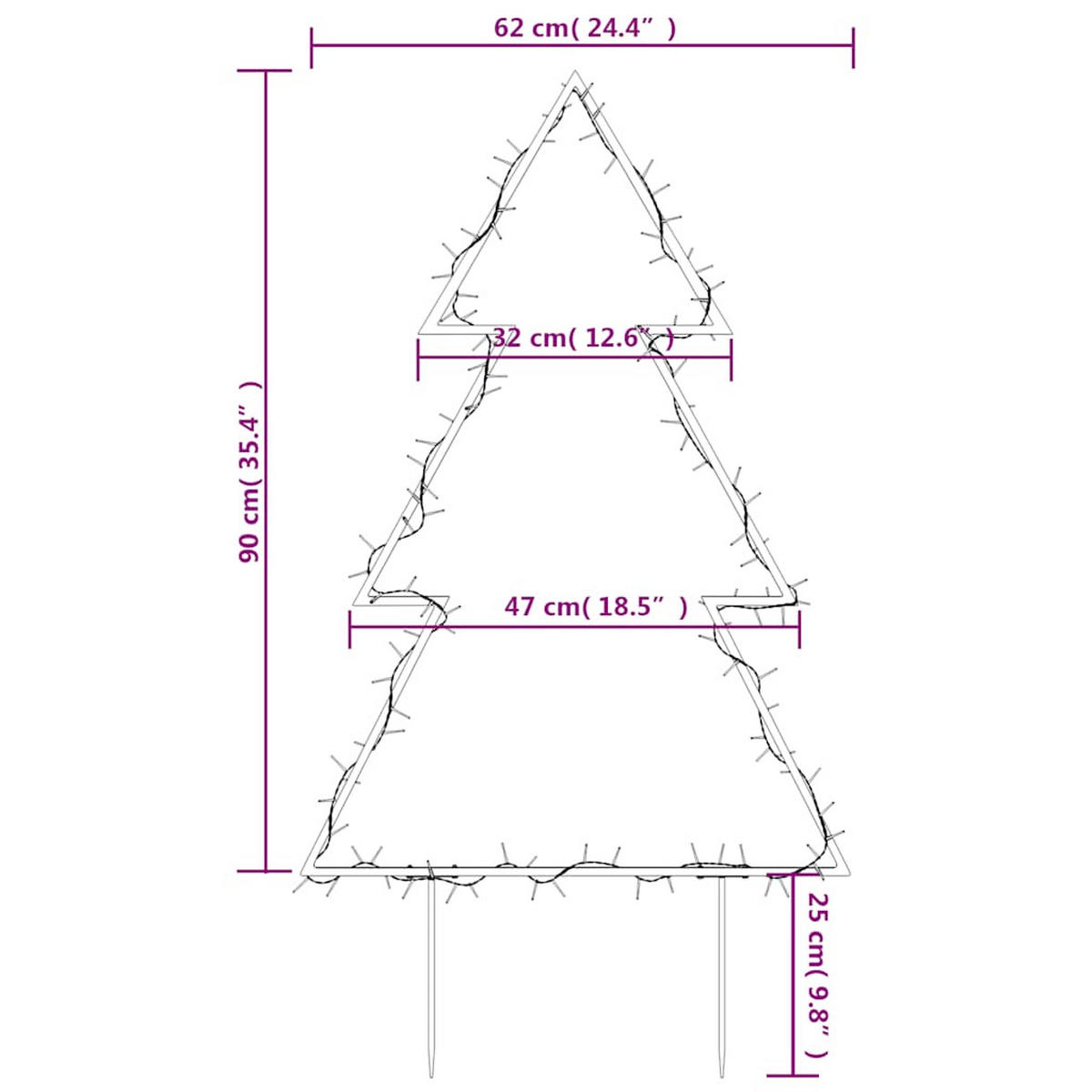 WEIHNACHTSBAUM Mit Erdspiessen Und 115 Leds 90 Cm - Schwarz, Kunststoff (62/115/2cm) - vidaXL