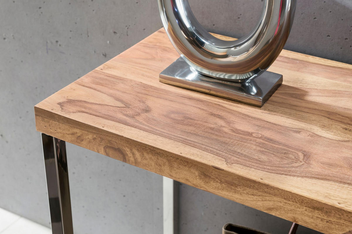 KONSOLENTISCH Massivholz Chromgestell Handgefertigt ISEN, Beige 120x45x77 cm - Beige/Silberfarben, Holz/Metall (45/120/77cm) - KADIMA DESIGN