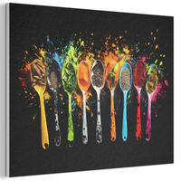 AKUSTIKBILD Löffel - Gewürze - Modern - Graffiti - Farbe - Farbenfroh Gemälde 80x60 cm - Multicolor, Textil (80/60/0.9cm) - MuchoWow