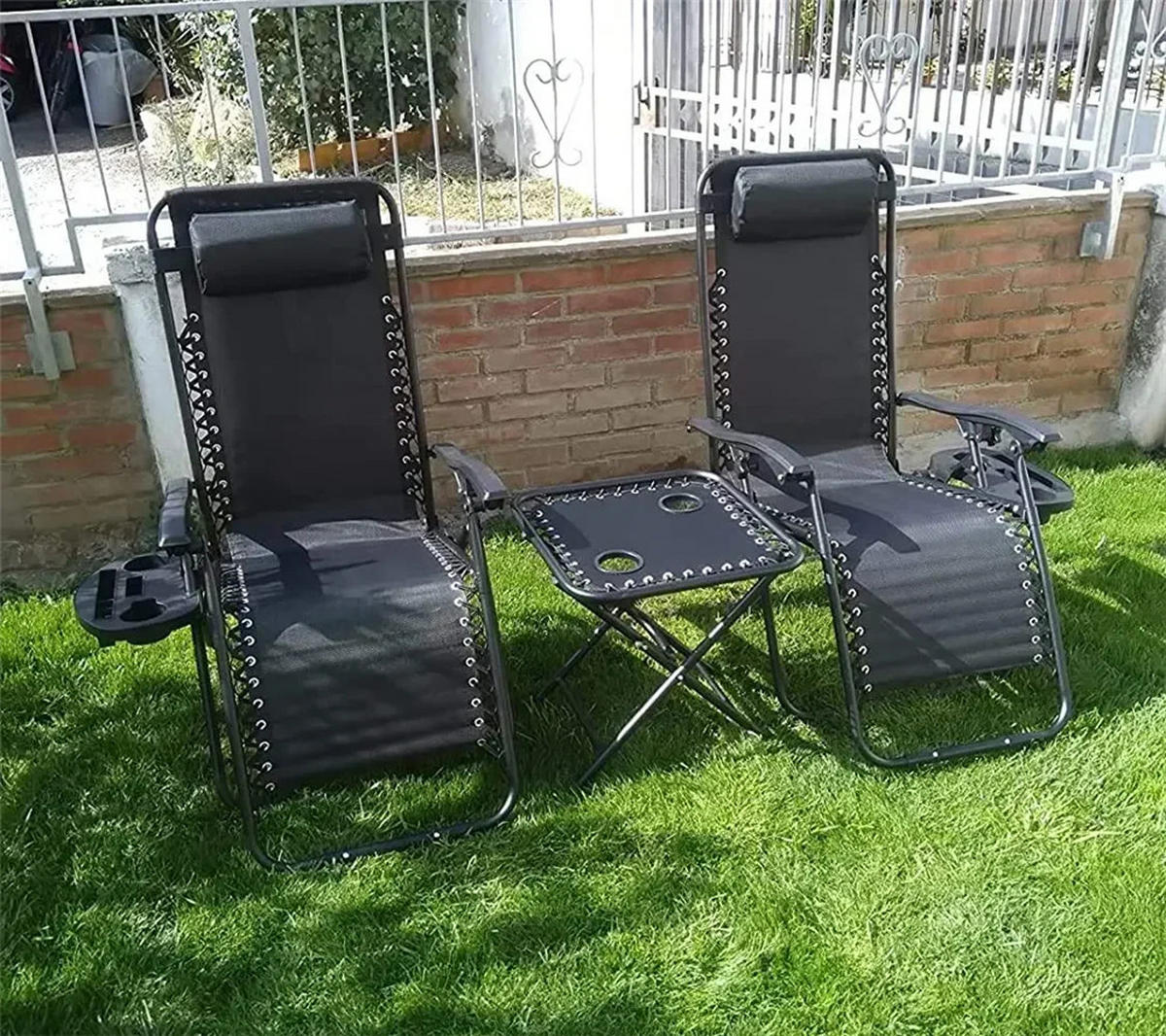 GARTENLIEGE SET 3-TLG Zero Gravity mit Tisch - Schwarz, Metall (64/90/110cm) - Kaket