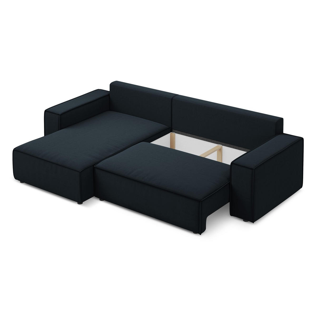 ECKSOFA mit Schlaffunktion Samt Stoff Blau - Blau/Schwarz, Kunststoff/Textil (185/290cm) - LaMiaSofa