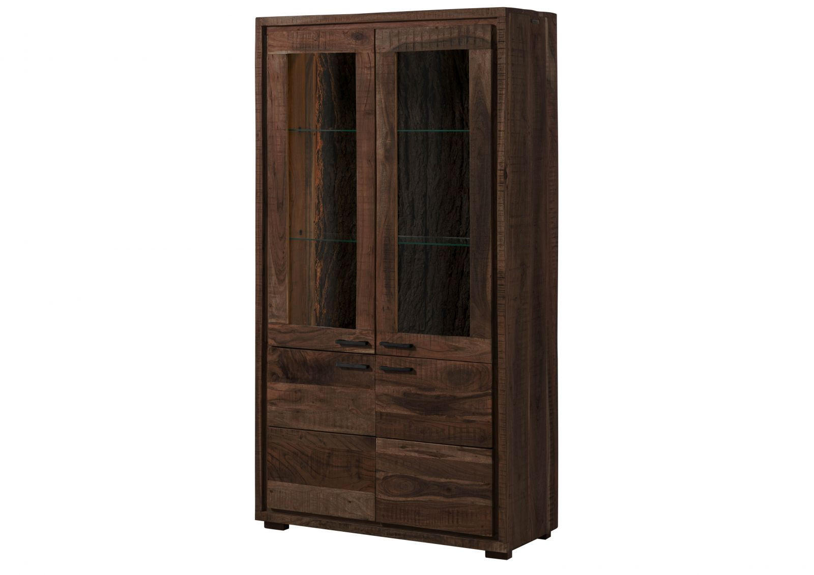 VITRINE Akazie 98x40x180 dunkelbraun lackiert BARK #208 - Dunkelbraun, Holz (98/180/40cm) - Massivmoebel24