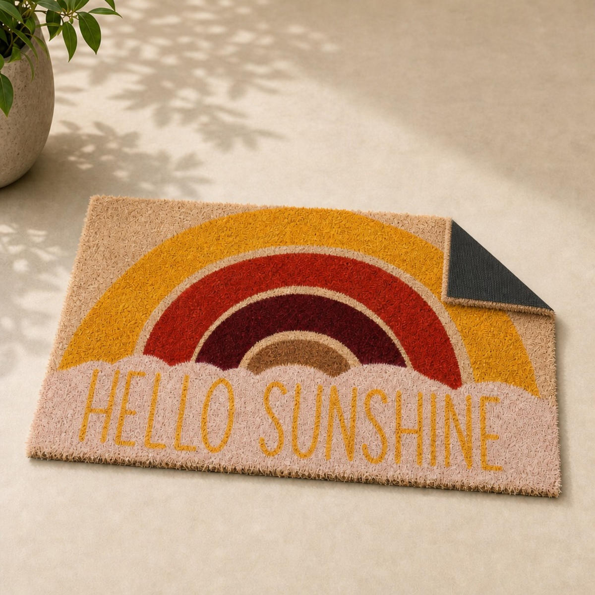 FUSSMATTE Bunt Kokosfaser rutschfest Hello Sunshine 60x40 cm - Multicolor, Kunststoff/Textil (60/40cm) - Relaxdays