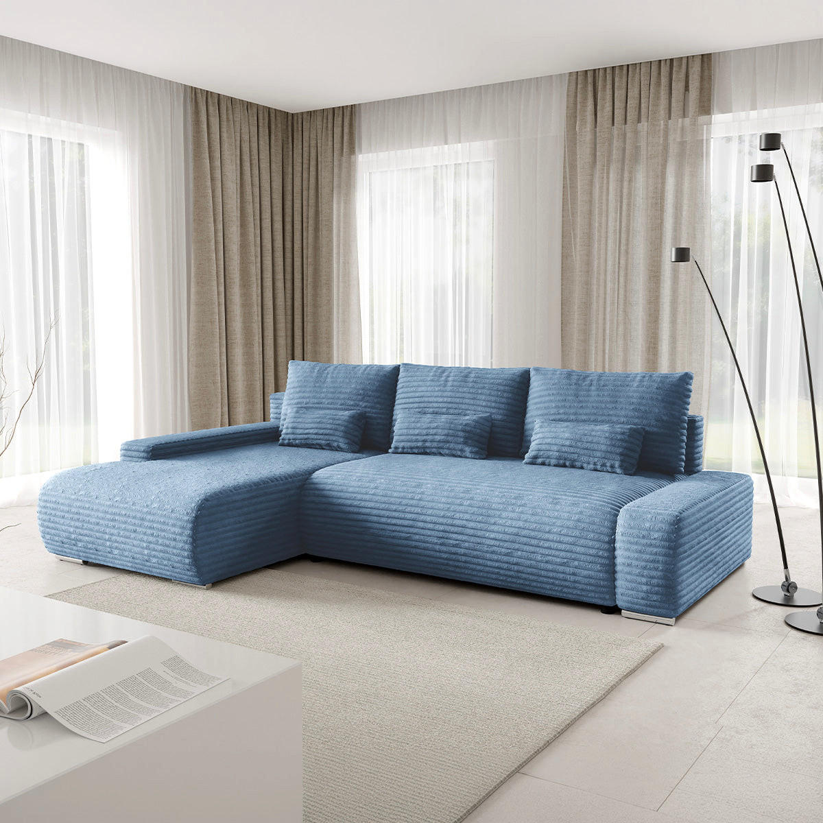ECKSOFA Ivana 3 Sitzplätze Hellblau - Blau, Holz (265/172cm) - Petits-meubles