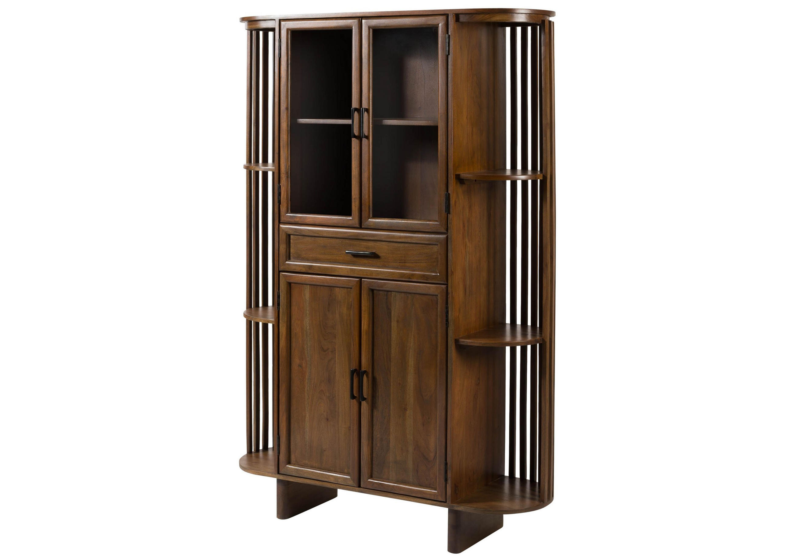 VITRINE Akazie 120x40x178 natur lackiert MADRID #50 - Braun, Holz (120/178/40cm) - Massivmoebel24