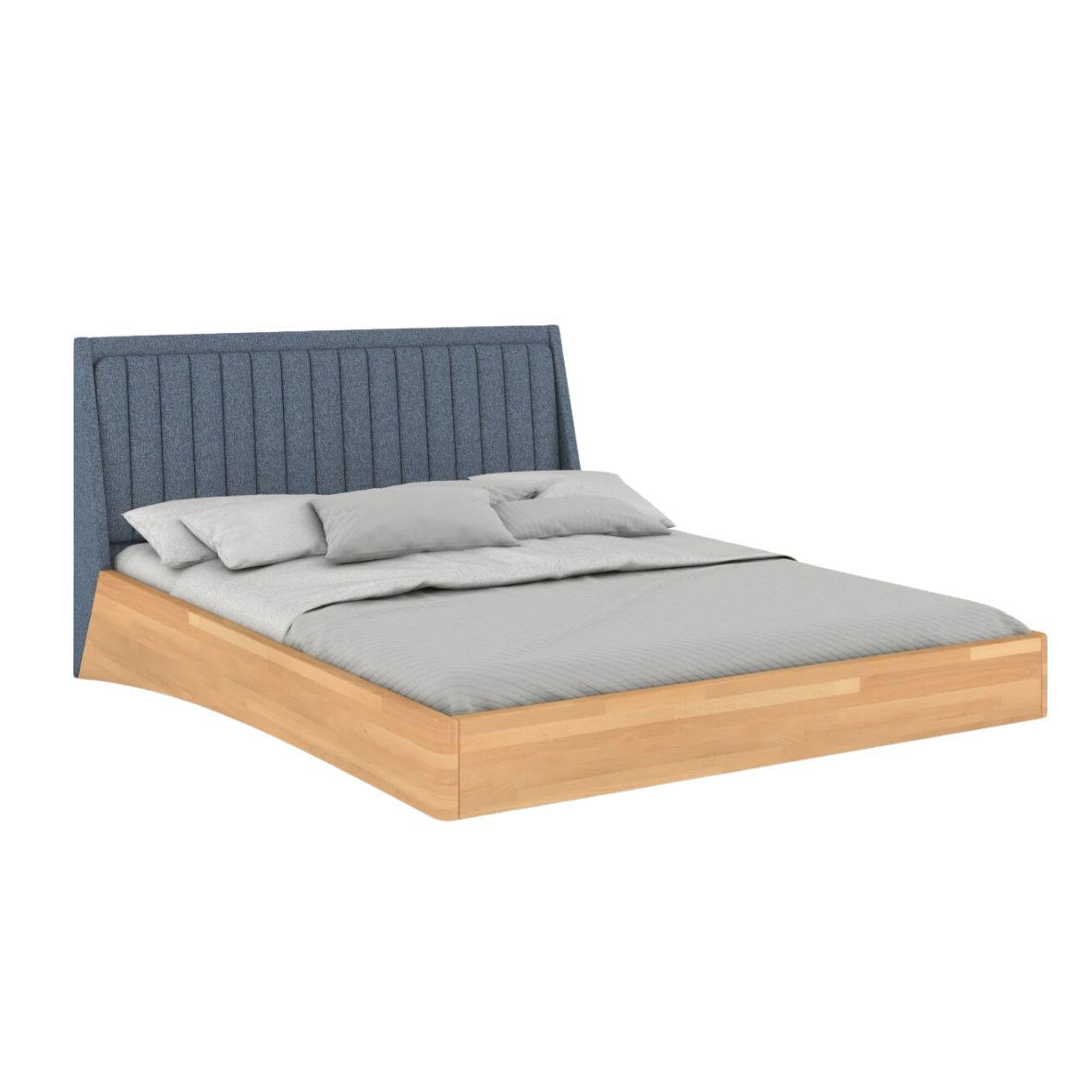 MASSIVHOLZBETT Ulf 180/200, schwebende Optik, Naturfarben-Denim Blau - Buchefarben, Holz/Buchenholz (180/200cm) - Visby