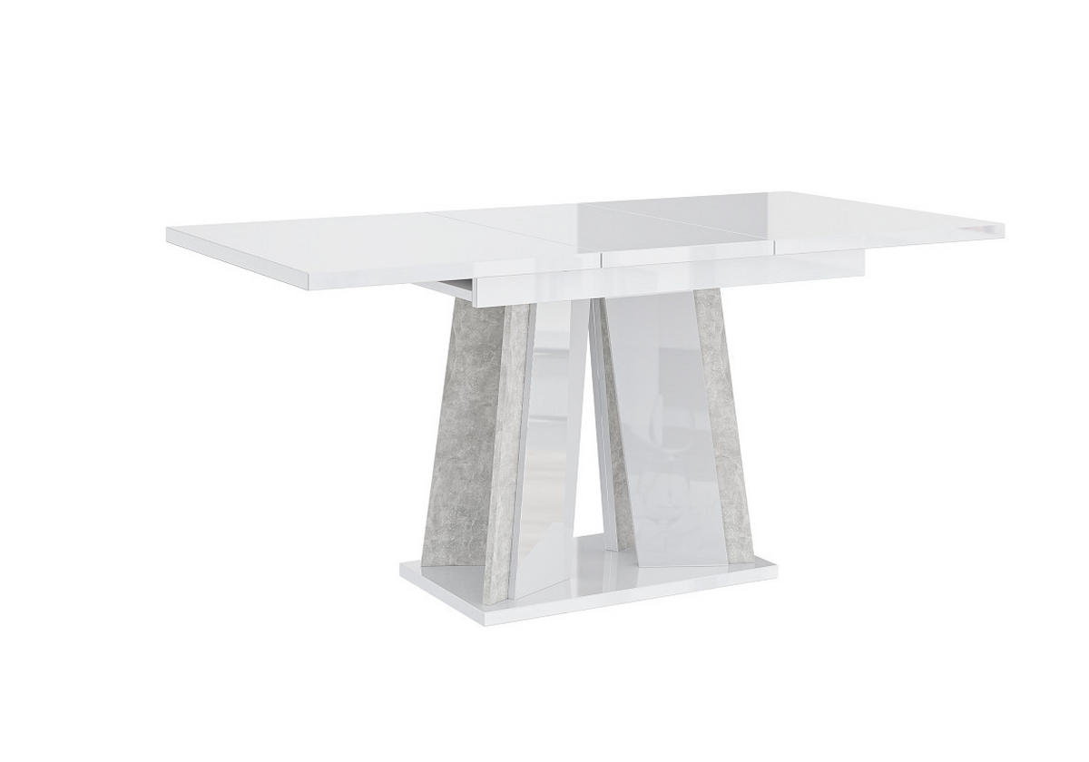 ESSTISCH Ausziehbar 120 - 160 cm Weiß Hochglanz und Grau Betonoptik - Weiß Hochglanz/Grau, Holzwerkstoff (120/80/75cm) - PROSPERO