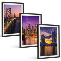 BILDER SET 3er Set - 40x60 cm Schwarzer Rahmen - Brücken, Sonne, Stadtblick - Schwarz, Kunststoff (40/60cm) - TULUP