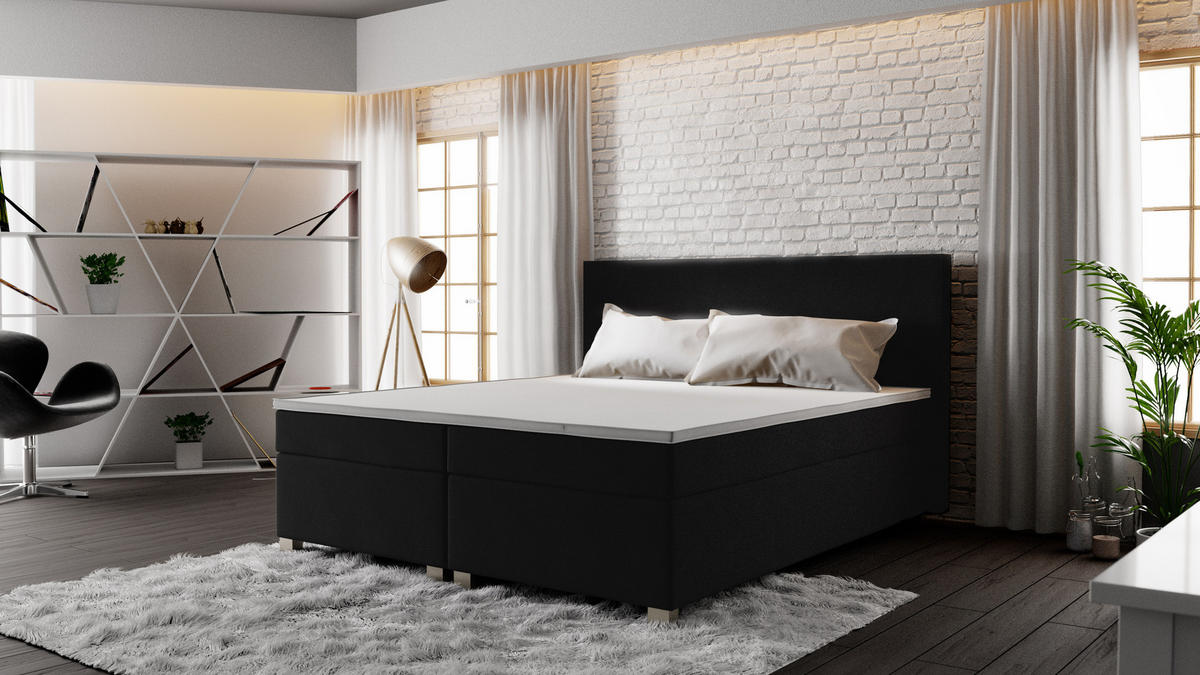 BOXBETT SIMPLE mit Matratze H3, Bonell und Topper 160x200 COSMIC 100 - Schwarz, Textil (160/200cm) - Bedante