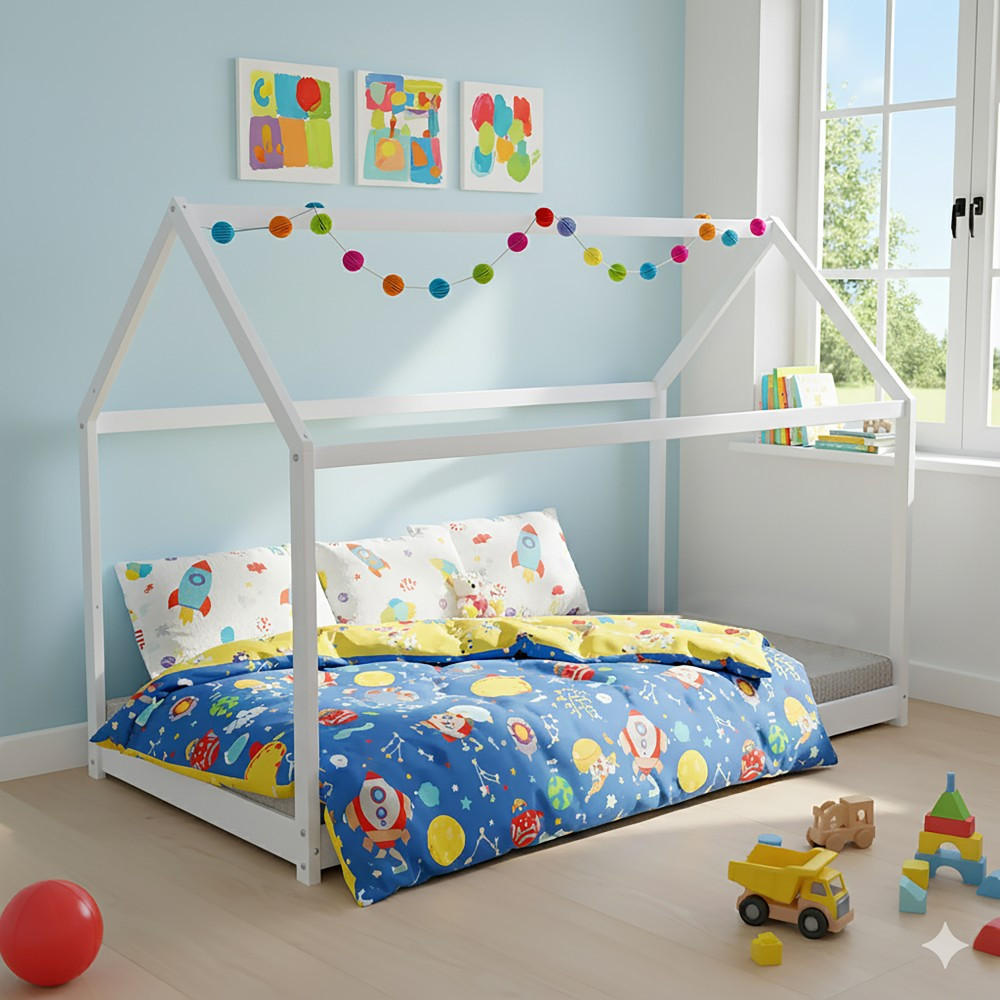 HAUSBETT PANDA mit Lattenrost / Kinderbett 70x140 cm - Weiß - Weiß, Holz (70/140cm) - Weber Industries