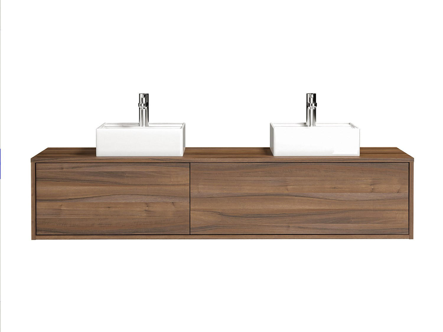 DOPPELWASCHTISCH - 150 cm x 47 cm - Holz, Platte, Keramik - Naturfarben Dunkel - ISAURE - Naturfarben, Keramik/Holz (150/32/47cm) - Vente-Unique