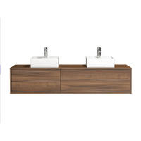 DOPPELWASCHTISCH - 150 cm x 47 cm - Holz, Platte, Keramik - Naturfarben Dunkel - ISAURE - Naturfarben, Keramik/Holz (150/32/47cm) - Vente-Unique