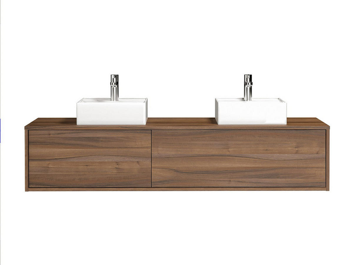 DOPPELWASCHTISCH - 150cm x 47cm - Holzspan - naturfarben dunkel - ISAURE - Naturfarben, Holz (150/32/47cm) - Vente-Unique