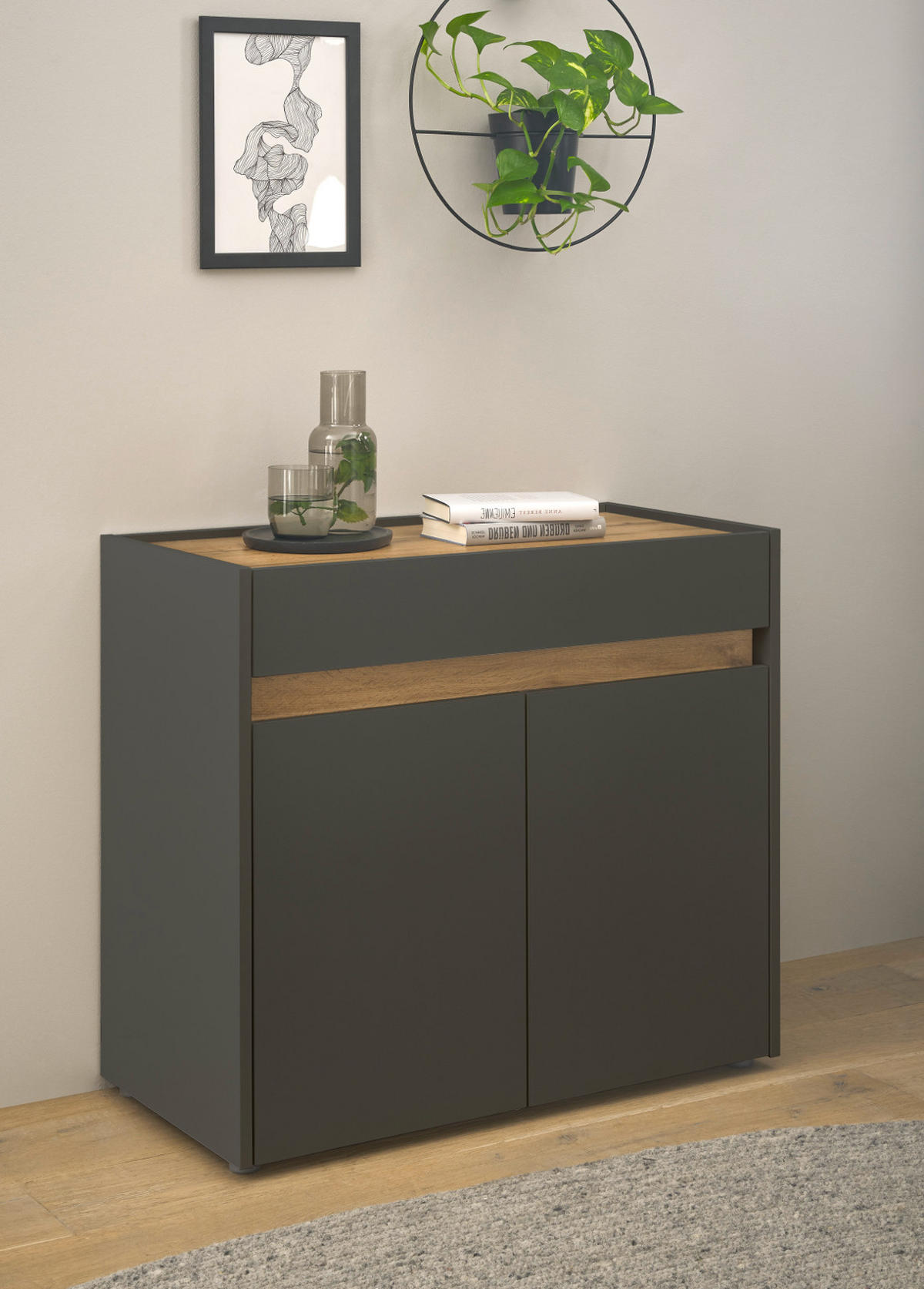 STANDCONTAINER Grau, Eiche Wotan 80 x 70 cm, Büro Kommode mit Stauraum und großem Schubkasten - Eiche Wotan/Schwarz, Holzwerkstoff/Kunststoff (80/70/40cm) - Furn.Design