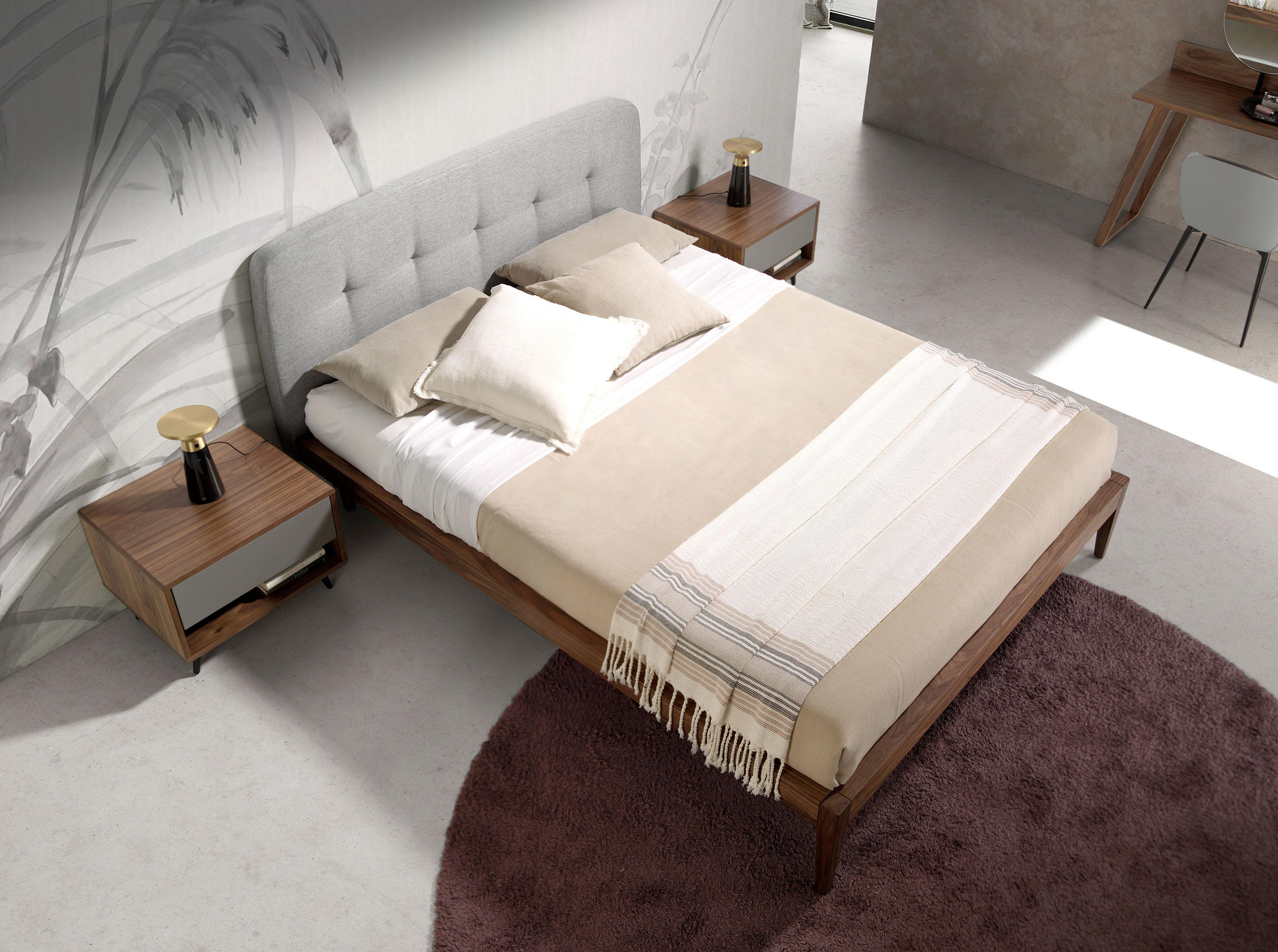 BETT Rechteckig Grau Walnuss 172/217/98 cm - Walnussfarben/Grau, Textil - ANGEL CERDA