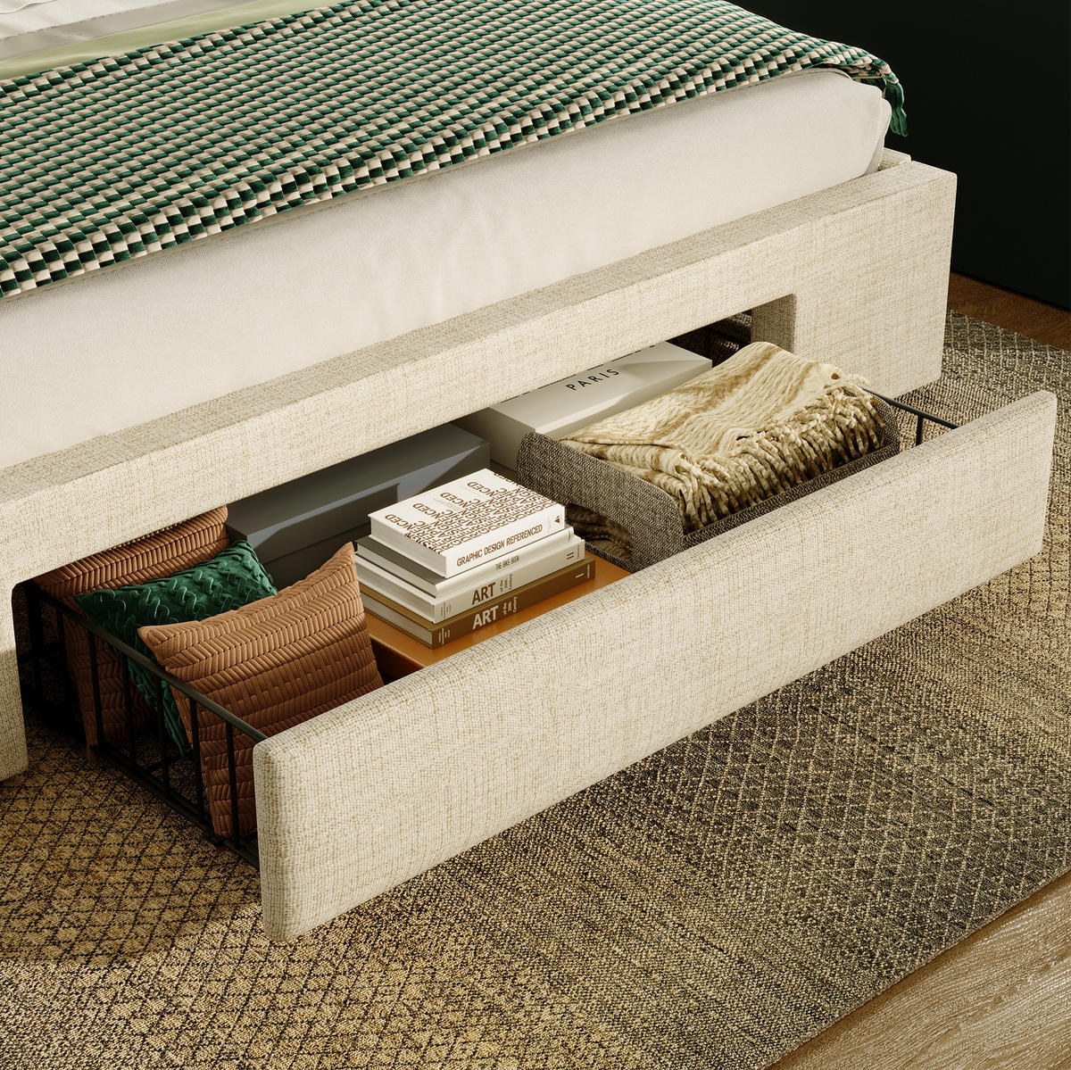 POLSTERBETT 140/200 cm Beige aus Leinen mit LED und Stauraum - Beige, Textil (140/200cm) - OKMYHOME