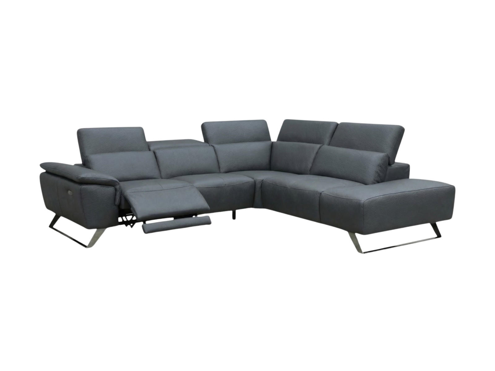 ECKSOFA Predator Echtleder mit 1 x Relaxfunktion Anthrazit - Anthrazit, Leder/Metall (270/230cm)