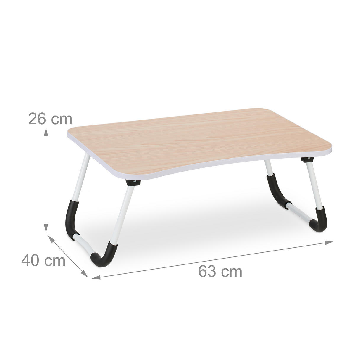 LAPTOPTISCH Natur Weiß Schwarz klappbar 60x40 cm - Hellbraun, Holzwerkstoff/Kunststoff (40/63/26cm) - Relaxdays