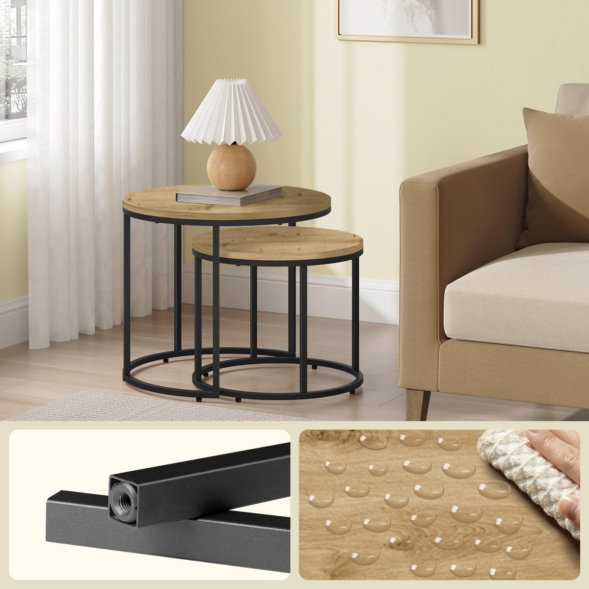 COUCHTISCH 2er Set rund - Eiche Artisan, Holzwerkstoff/Metall (53/53/45cm) - Mat-Haus