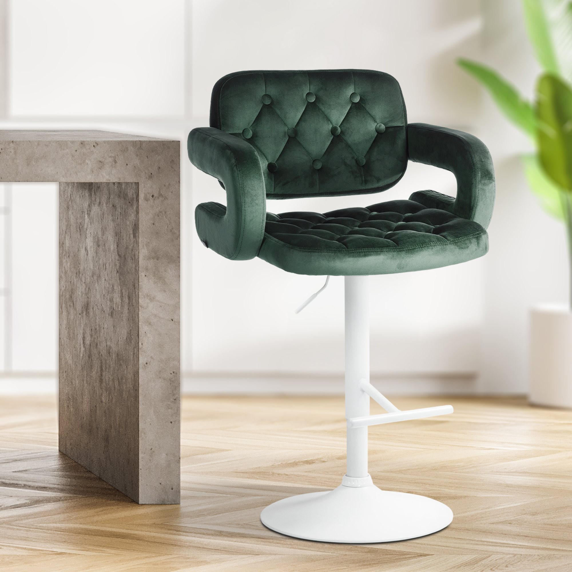 BARHOCKER Samt dunkelgrün - Dunkelgrün/Weiß, Textil (62/103/55cm) - CLP