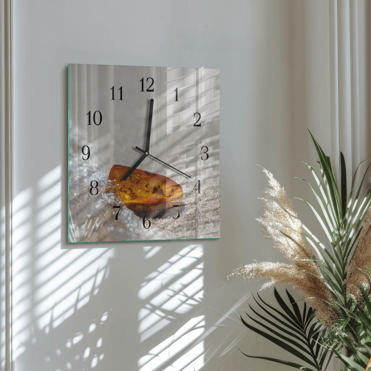 WANDUHR 30x30 cm - Bernstein - Goldfarben, Glas (30/30/0.4cm) - TULUP