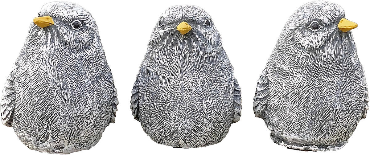 STEINFIGUR 3er Set kleine Vögel Steinguss frostfest wetterfest - Grau, Stein (5/6/6cm) - stoneandstyle
