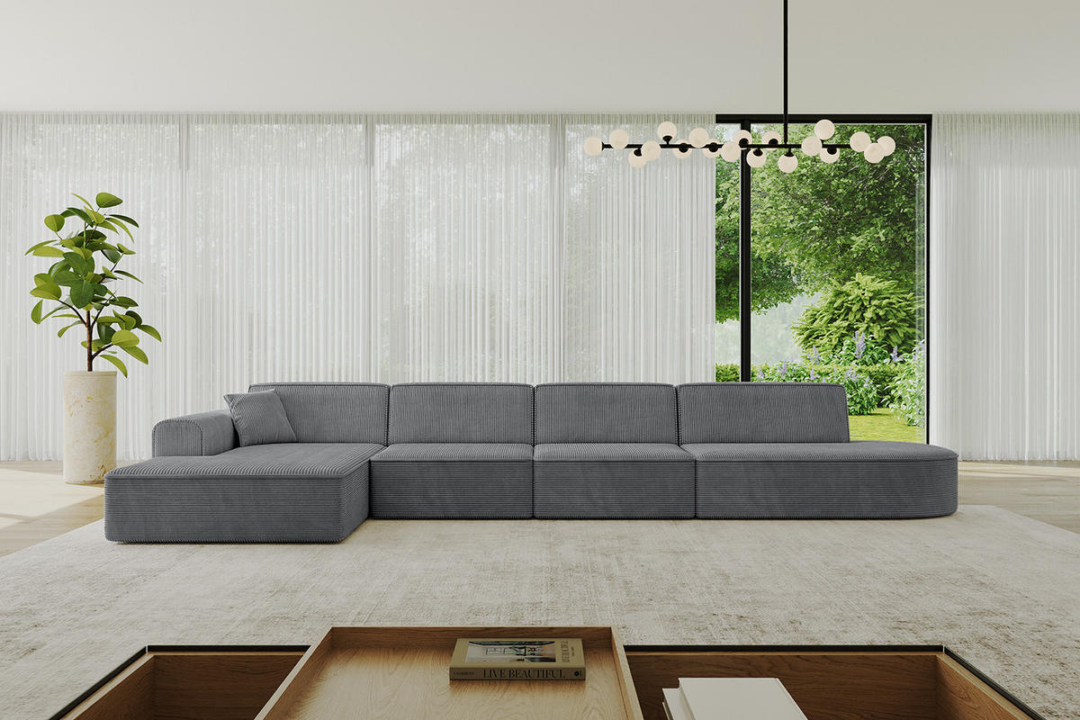 ECKSOFA Ottomane Links IREA-L3-v3 - 413x171x79 cm Duneklgrau - Dunkelgrau, Holzwerkstoff/Textil (413/171cm) - ALTDECOR