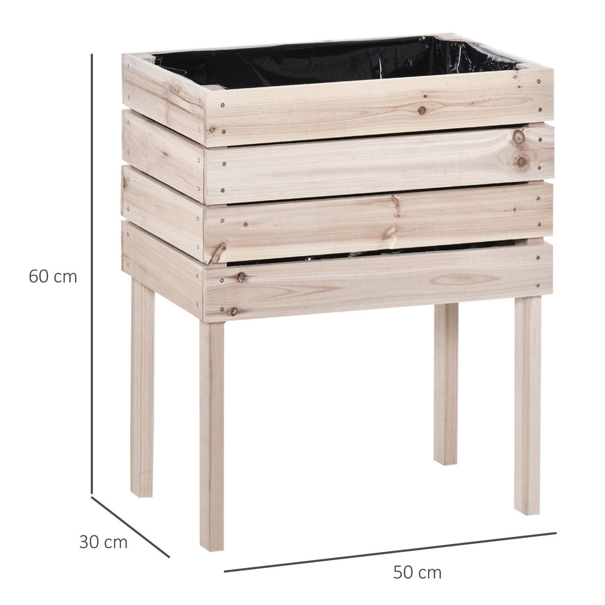 HOCHBEET Pflanzkasten aus Holz, 4 Kombinationsmodi, für Garten und Balkon, Naturholz - Fichtefarben, Holz/Kunststoff (30/60/50cm) - Outsunny