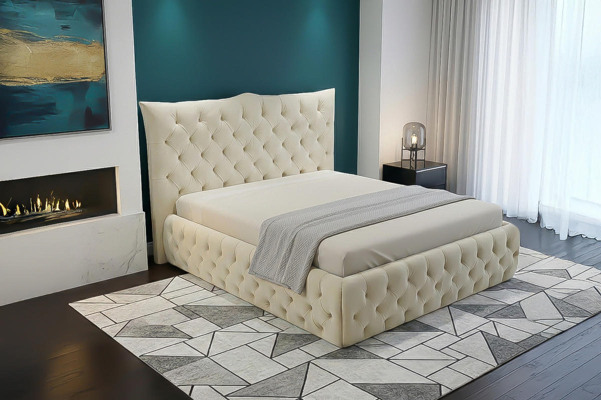 POLSTERBETT BERTINI Cremeweiß Velvet - Creme/Weiß, Textil (180/200cm) - KAWOLA
