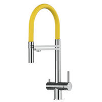 3-WEGE-KÜCHENARMATUR, Edelstahl Massiv aus Chirurgenstahl, Hochglanz und Gelb, 2-Strahl-Brause - Gelb, Metall (24/49/24cm) - VIZIO