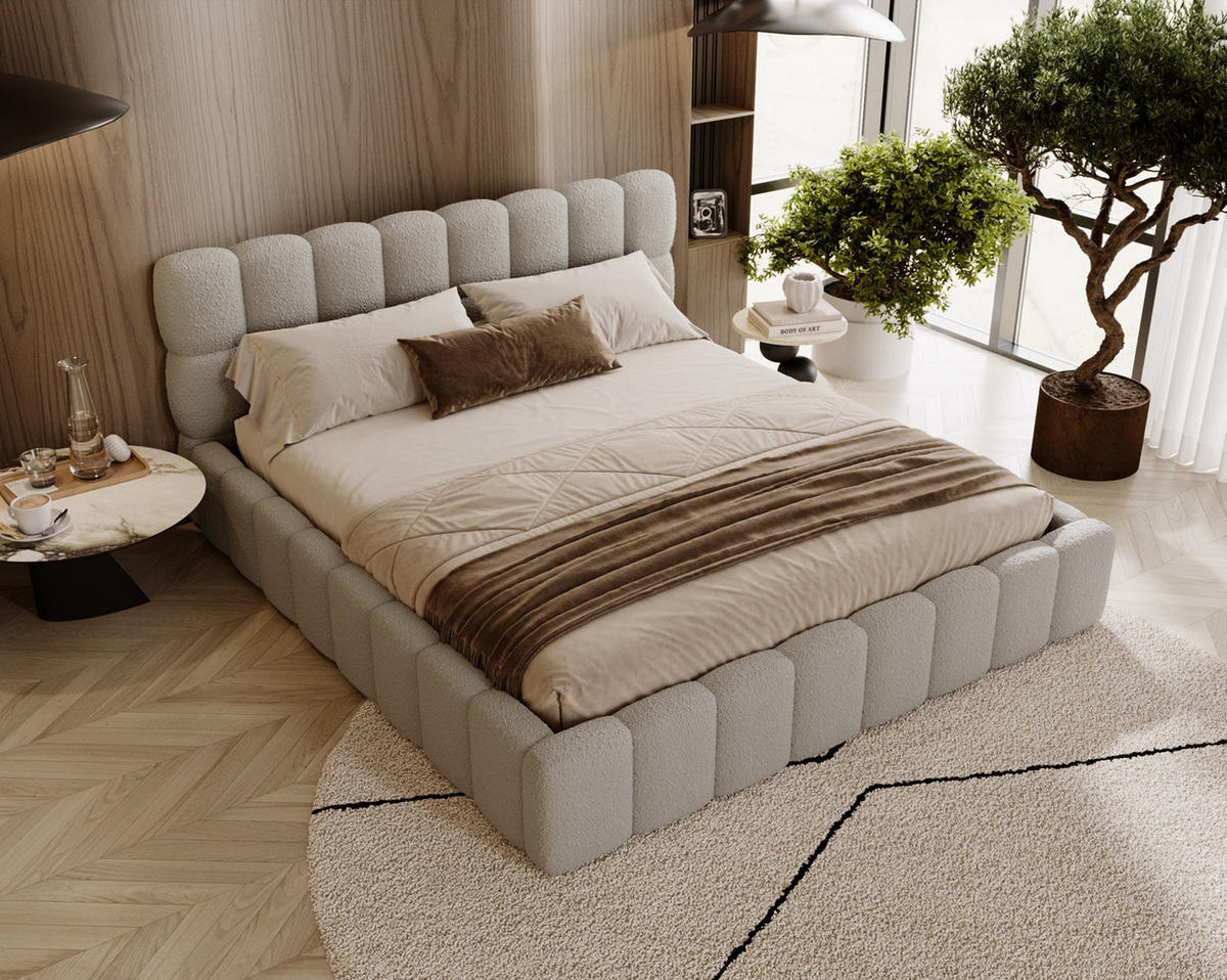 POLSTERBETT ALMA 180 x 200 cm, Bubble, Bouclé, beige - Beige, Textil (180/200cm) - Labett