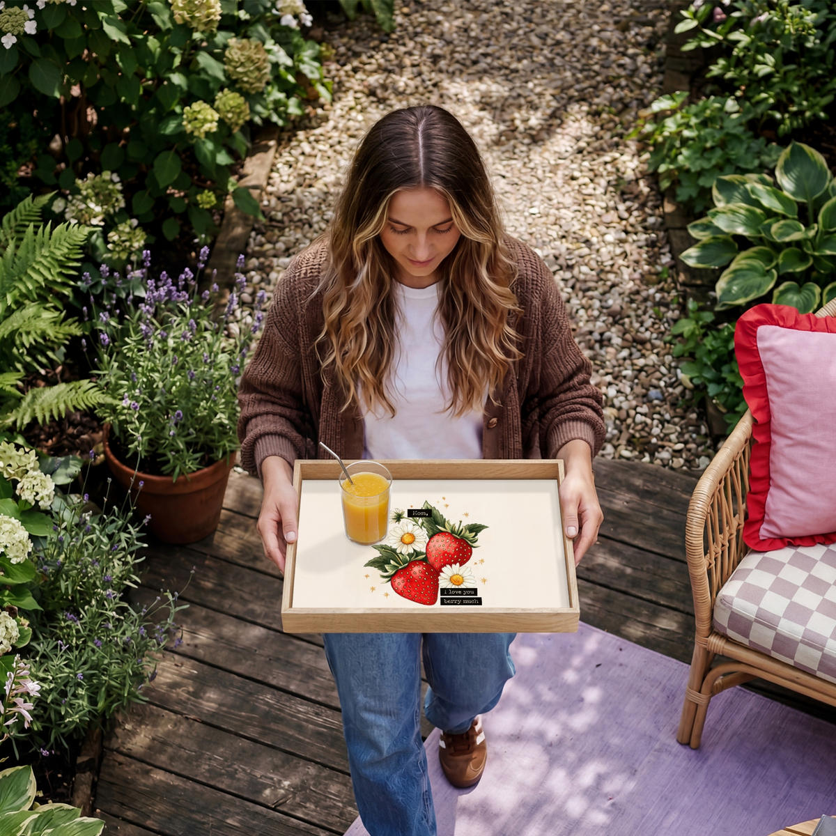 TABLETT - Erdbeeren - Gänseblümchen - Zitat - Sterne - 50x35 cm - Multicolor, Holz (50/5/5cm) - OnlyWow