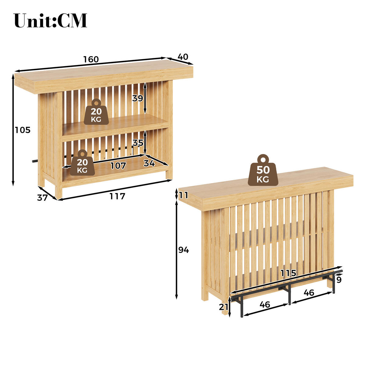 BARTISCH 160/40/105 cm, Naturfarben - Naturfarben, Holzwerkstoff (40/105/160cm)