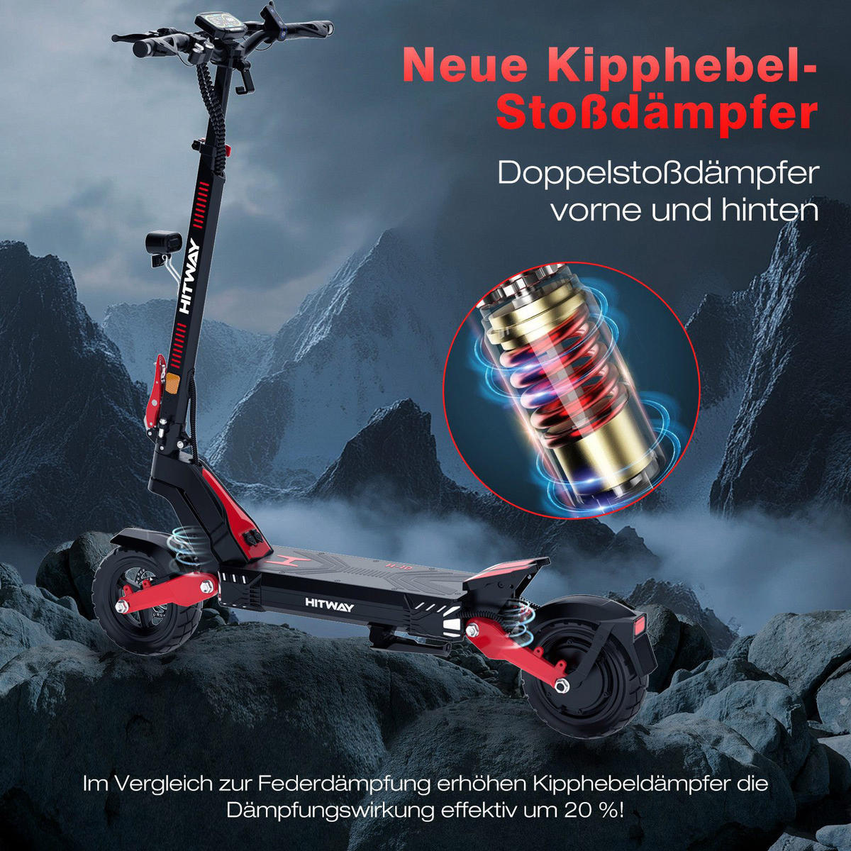 E-SCOOTER H10 ABE 20,8Ah Max 90km - Schwarz, Metall (68/140/125cm) - HITWAY