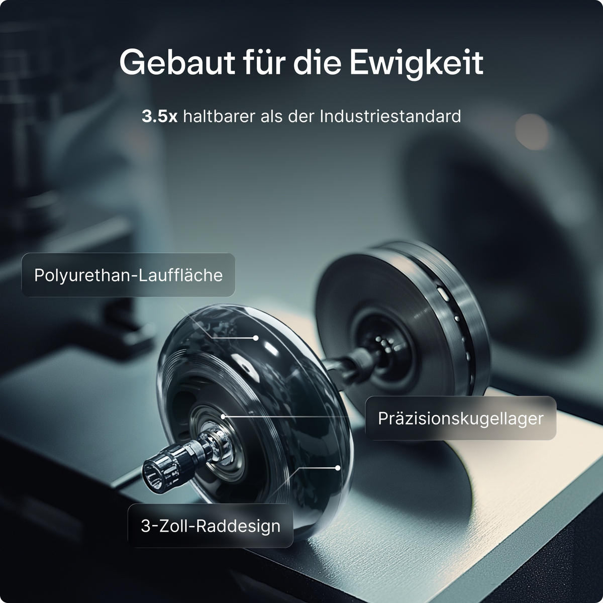BÜROSTUHLROLLEN Schwarz, Ersatzrollen 360°, Set 5 Stück - Schwarz, Kunststoff (3.6/10.7/8.5cm) - Desktronic
