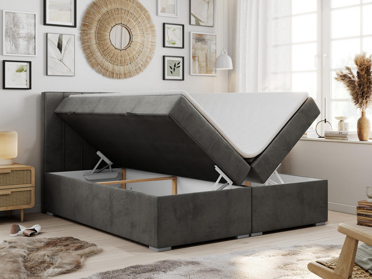 BOXBETT ALLY 140/200 Dunkelgrau Velvet - H4 - Dunkelgrau, Holz/Textil (140/200cm) - MKS