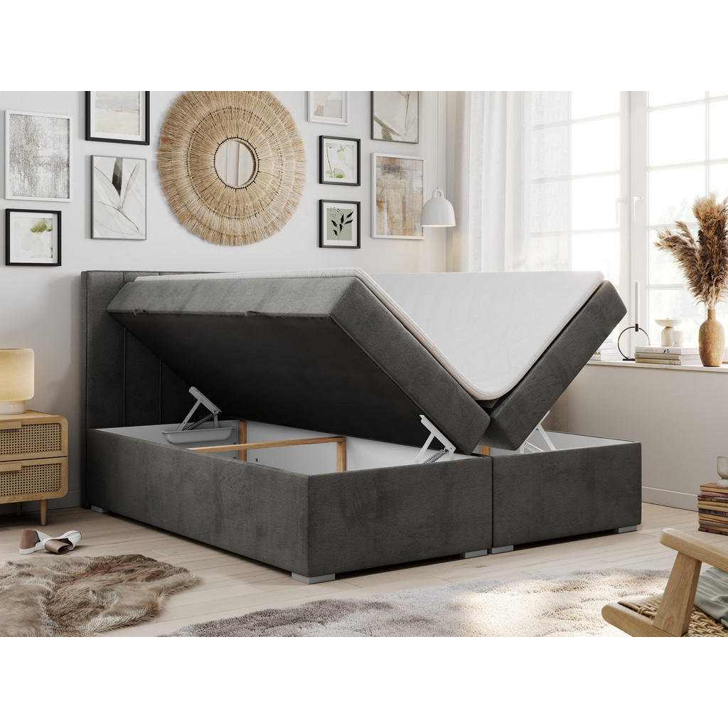 Thumbnail - MKS Boxbett, Dunkelgrau, Textil, 2-Sitzer, H3, Rechteckig, 180x200 cm, Schlafzimmer, Betten, Boxspringbetten