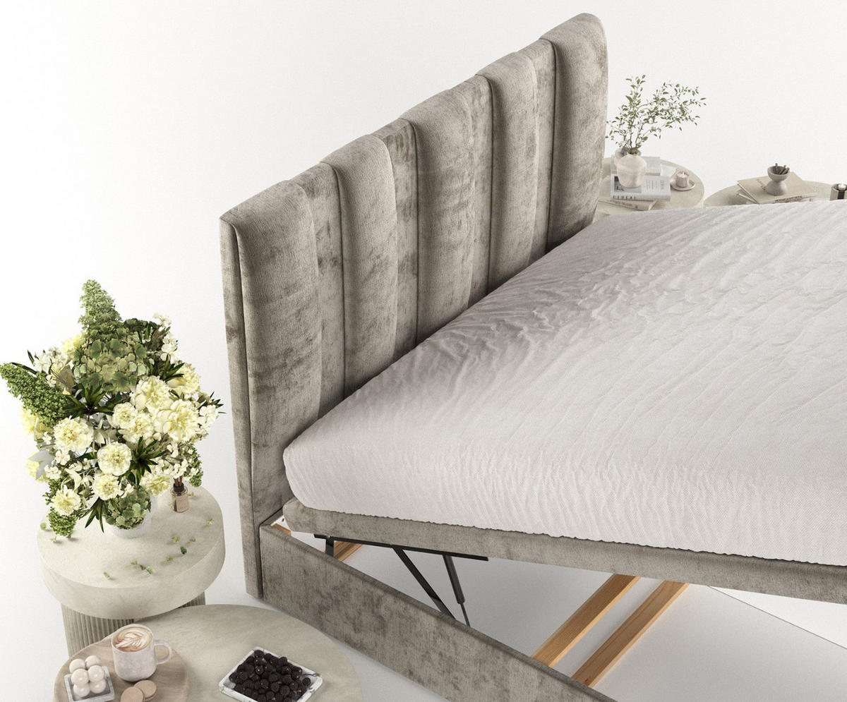 POLSTERBETT Orta mit Stauraum 180/200 cm Beige im Lotta Stoff - Beige/Schwarz, Holz/Holzwerkstoff (180/200cm) - AltaBeds