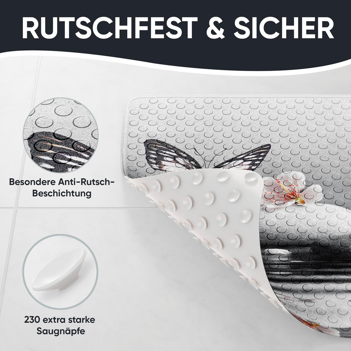 BADEMATTE Vanesa - Grau, Kunststoff (53/53cm) - Sanilo