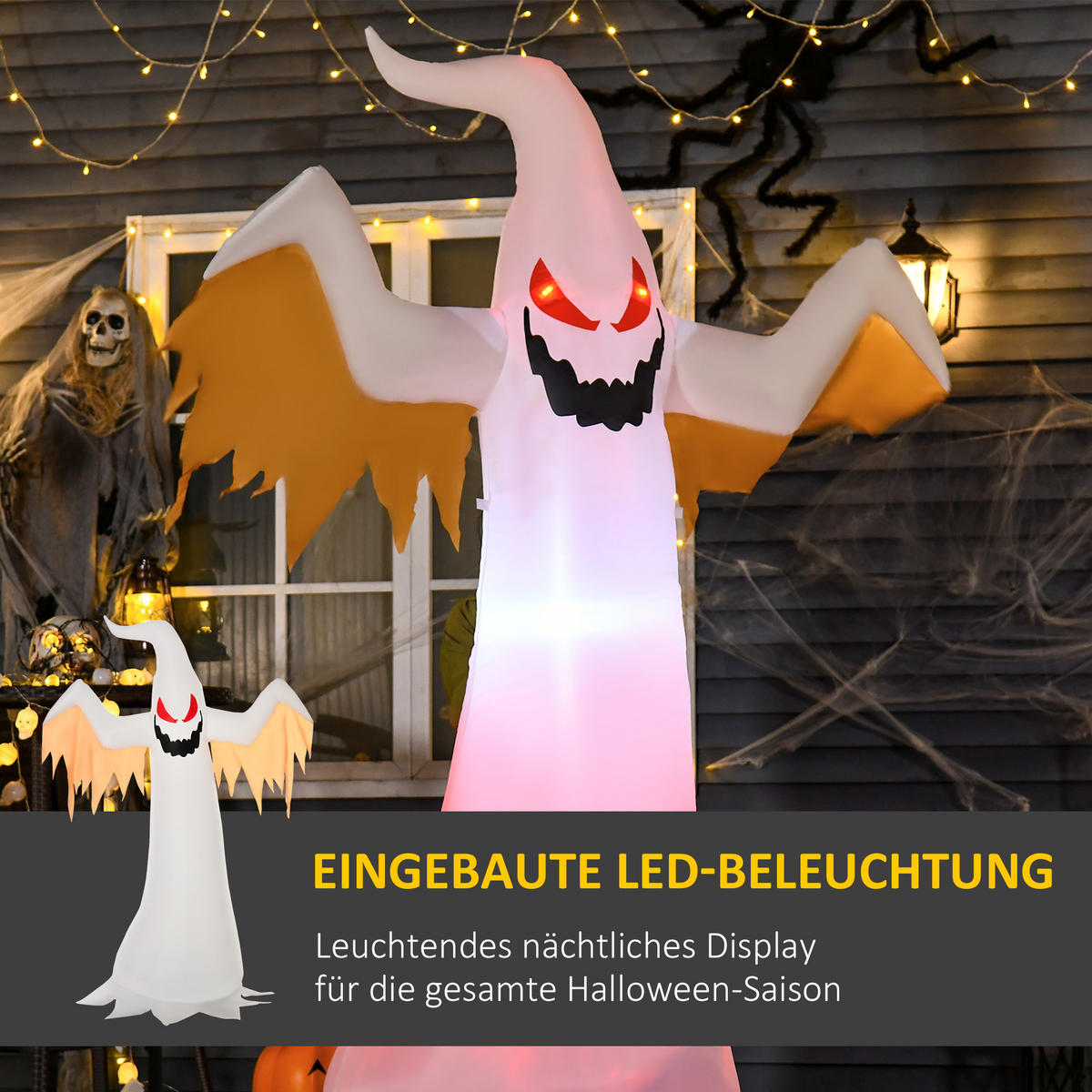 HALLOWEEN AUFBLASBARER GEIST , Weiß, Polyester - Weiß, Kunststoff (80/240/150cm) - HOMCOM