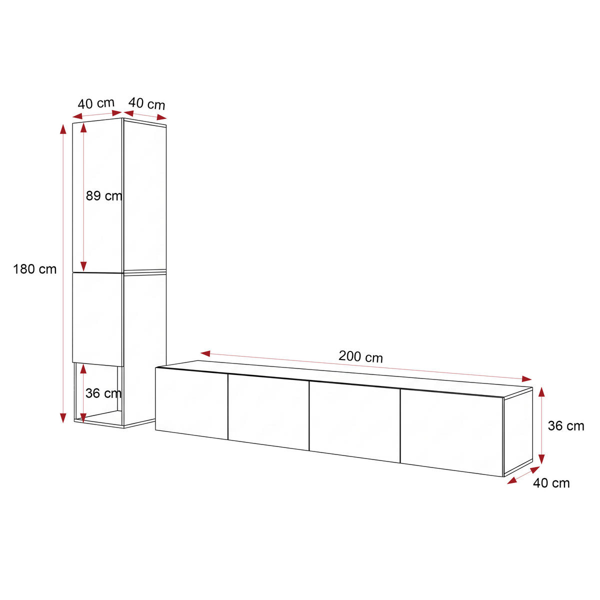 WOHNWAND ANGEL LINE I 2-teilig, mit LED-Beleuchtung, Kaschmir - Kaschmir, Holzwerkstoff (240/180/40cm) - Idohome