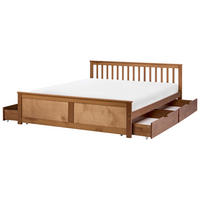 POSTEL s 4 zásuvkami 180/200 cm Borovicové dřevo Hnědá Olendon - hnědá, dřevo (180/200cm) - Beliani