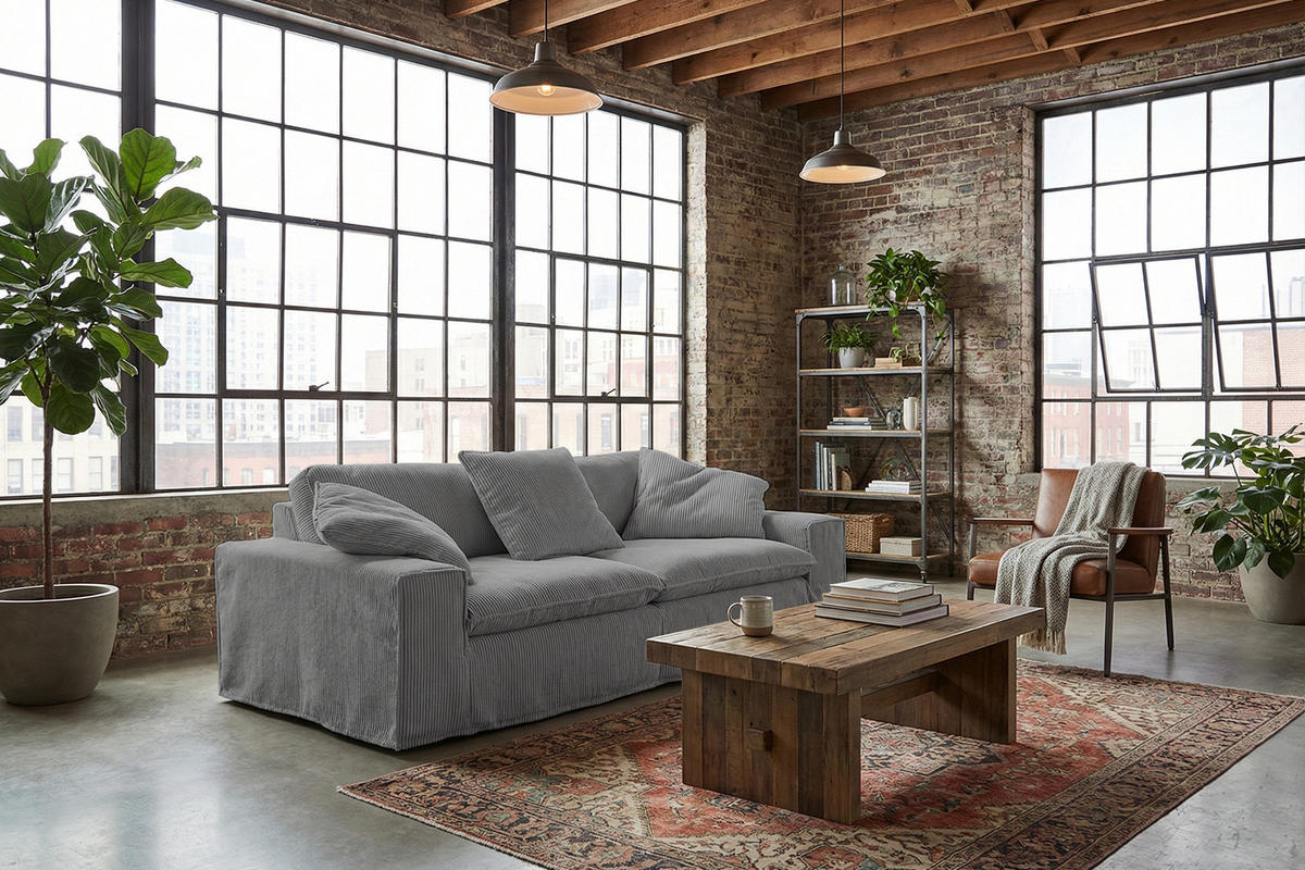 SOFA NETTA Grau Cord - Braun/Grau, Birkenholz/Textil (258/90/116cm) - KAWOLA