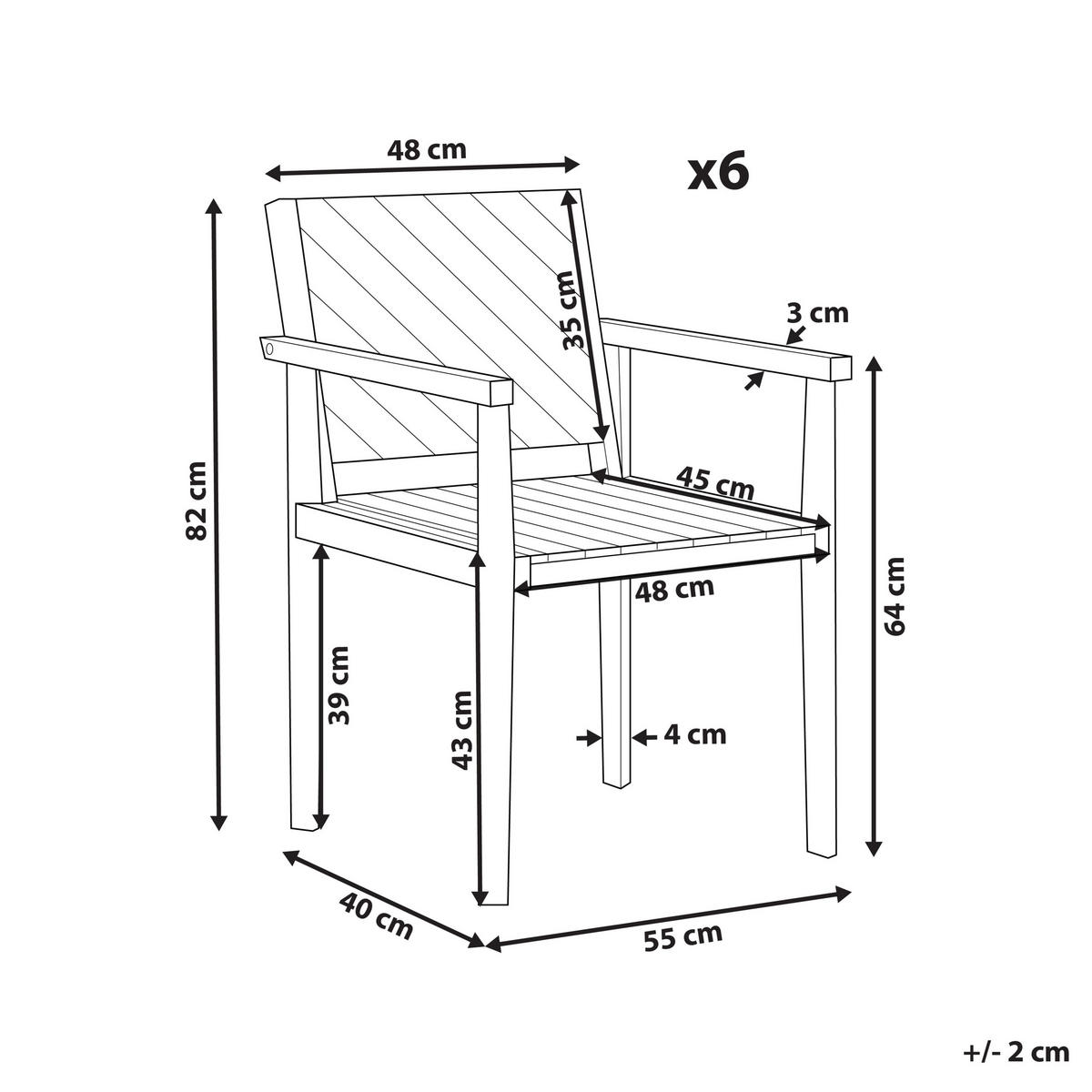 GARTENSTUHL 6er-Set Akazienholz hellbraun Baratti - Hellbraun, Holz (55/82/40cm) - Beliani