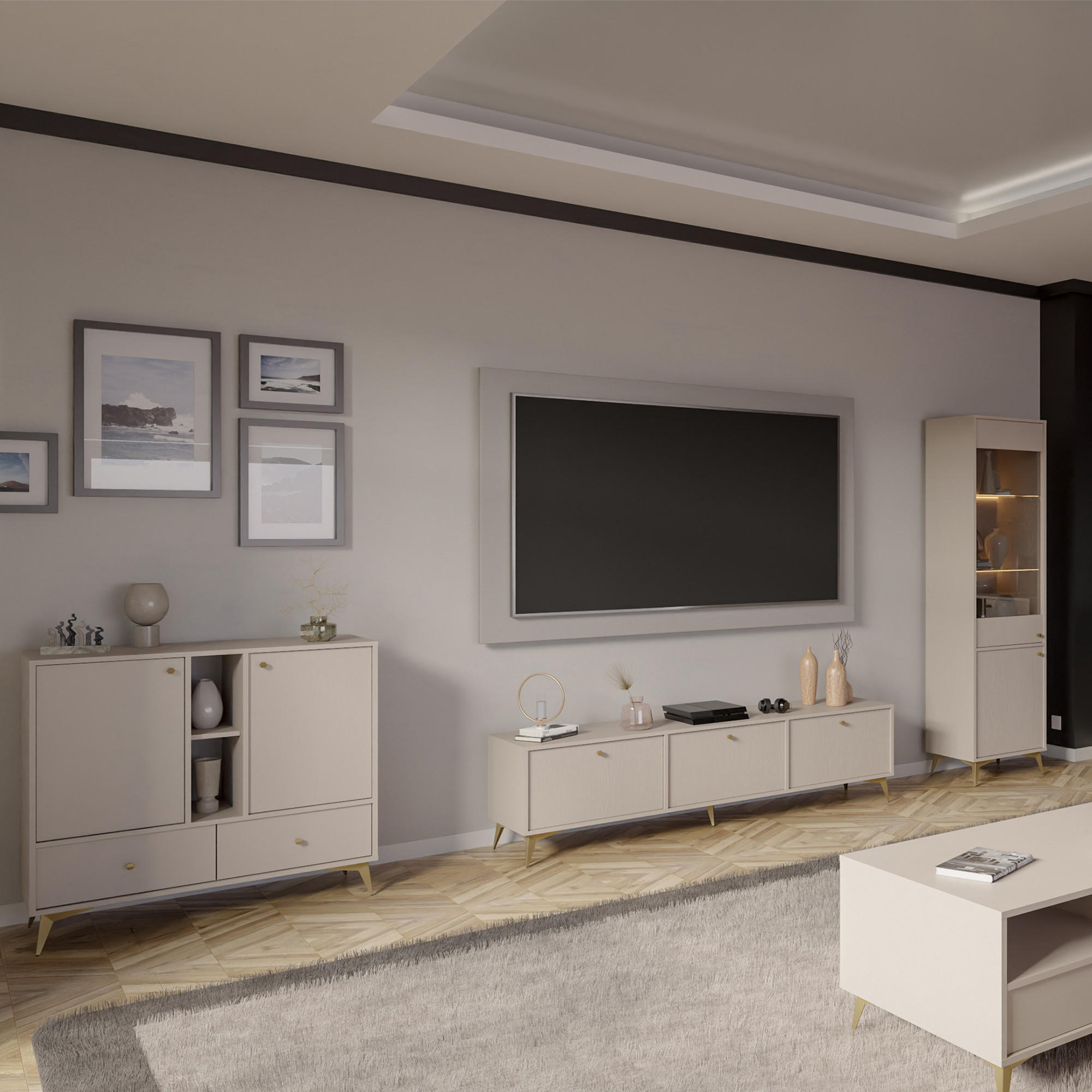 KOMMODE FLOREN, Creme/Gold - Creme, Holzwerkstoff/Metall (100.2/93.5/40.8cm) - KONSIMO®